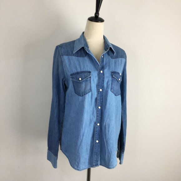 MOTHER Snap Button ALL My EX'S Picking Up The Piece Long Sleeve Chambray Shirt - Picture 1 of 16
